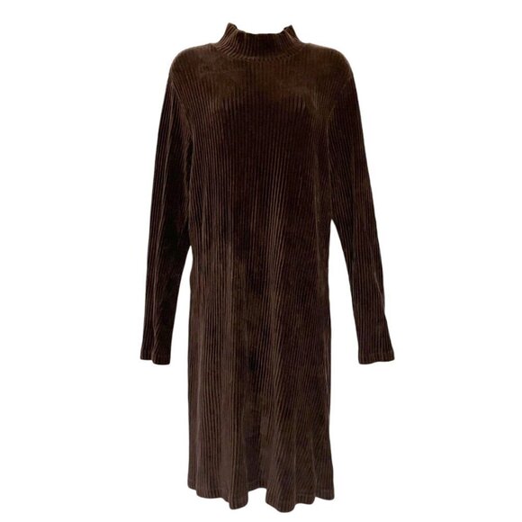 American Vintage Dresses & Skirts - Y2K Velvet Corduroy Mini Dress M Ribbed Mock Neck Long Sleeves Wide Wale Neutral